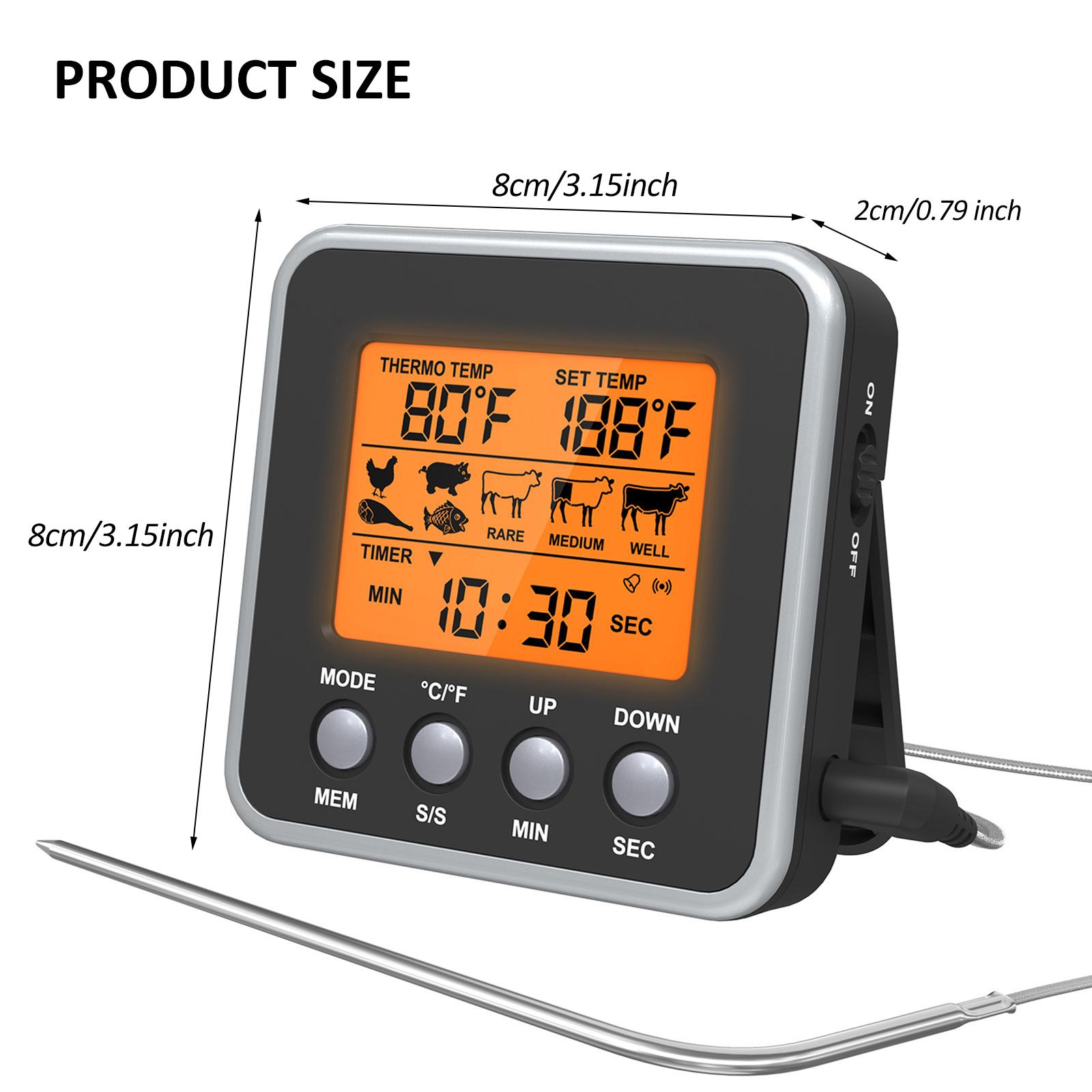 Orange Backlit LCD Digital Food Temperature Gauge Cooking Mt Thermometer with Temperature Probe, Digital Oven Thermometer for Grill Smoker Barbecue Ki