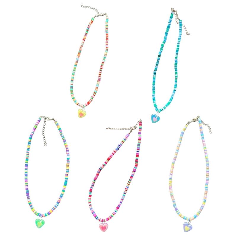 Modische Regenbogen Herz Anhänger Halskette für Damen Süßigkeiten Farbe Dopamin Perlen Halskette Auffällige Perlenkette Schmuck
