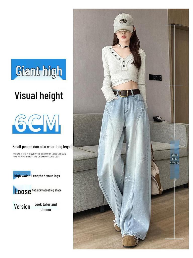 Women's Retro Fireworks Rhinestone Denim Jeans: Stylish Wide-Leg, Floor-Length Pants