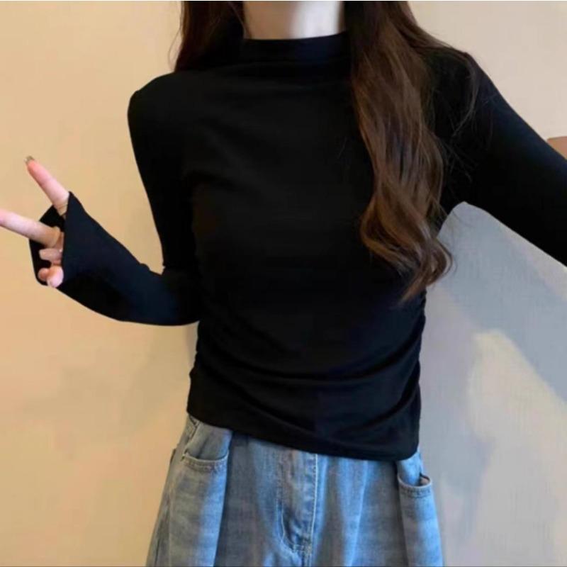 Women Half Turtleneck Long Sleeve Slim Fit Warm Thermal Bottoming T Shirt