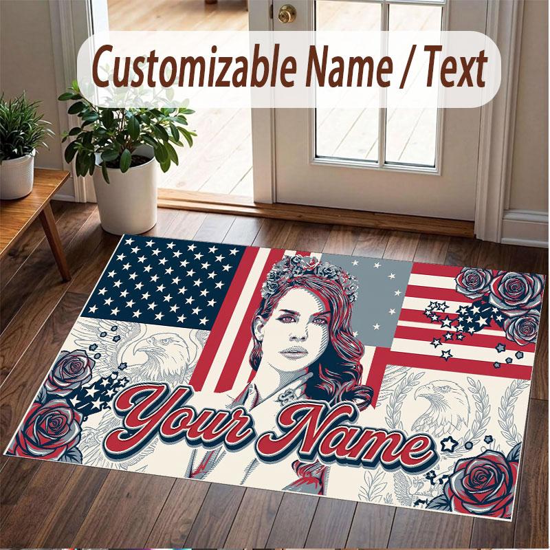 Custom Name Crystal Velvet Rug,Lana Del Rey Comfortable Anti Slip Floor Mat For Room Decoration