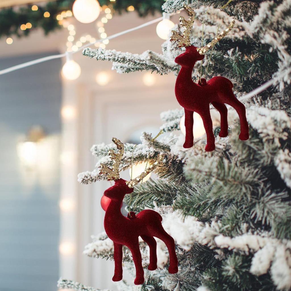 Christmas Tree Hanging Decoration Plasticflocked Elk Ornaments Christmas Reindeer Statue Christmas Deer Desktop Decor