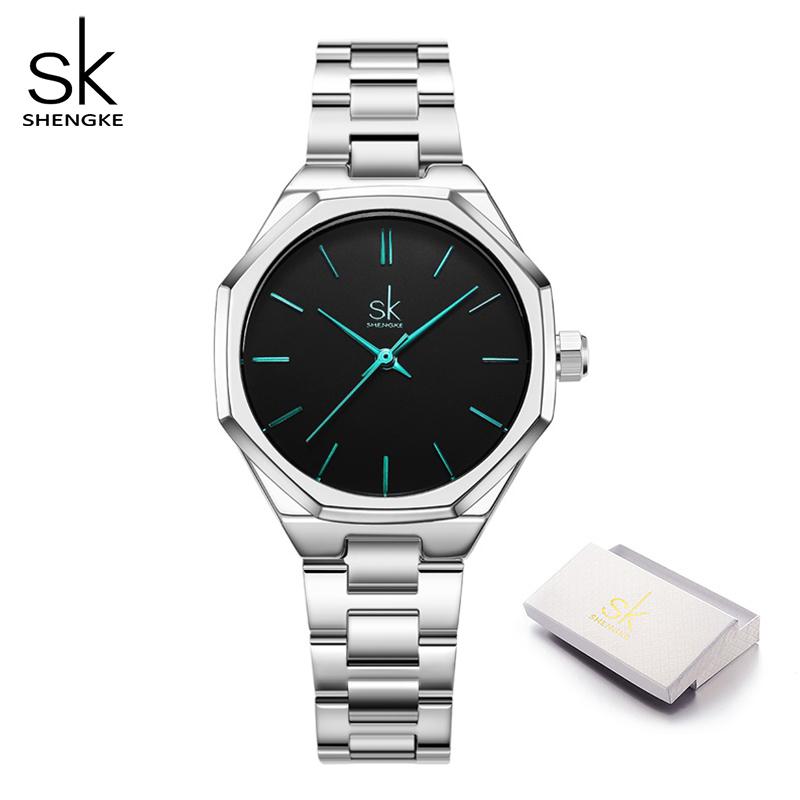 

Shengke новые модные женские часы лучший бренд женские роскошные креативные женские часы-браслет женские кварцевые водонепроницаемые часы подарок серебряный