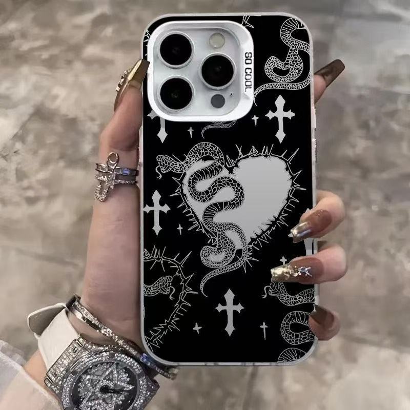 Gothic Snake & Heart Phone Case for iPhone 17 16 15 14 Plus 13 12 11 Pro Max Dark Aesthetic TPU Fashion Protective Cover