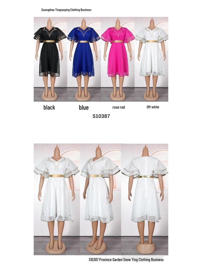 Plus Size V-neck African Women’s Bodycon Dress with Beaded Belt