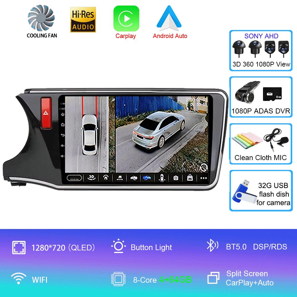 For Honda City Grace 2014 - 2017 Android 14 Car Radio Multimedia Player Unit RHD Head Navigation GPS 4G Wifi BT DSP QLED Screen