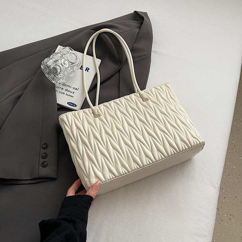 Designer Quilted Shoulder Bag Women Khaki Pu Leather Handbag Fashion Ladies Commute Laptop Tote Large Capacity Shopping Bag