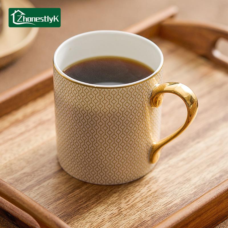 European Style Golden Edged Bone China Coffee Cup Office Electroplated Ceramic Mug Afternoon Tea Cups Household Drinkware
