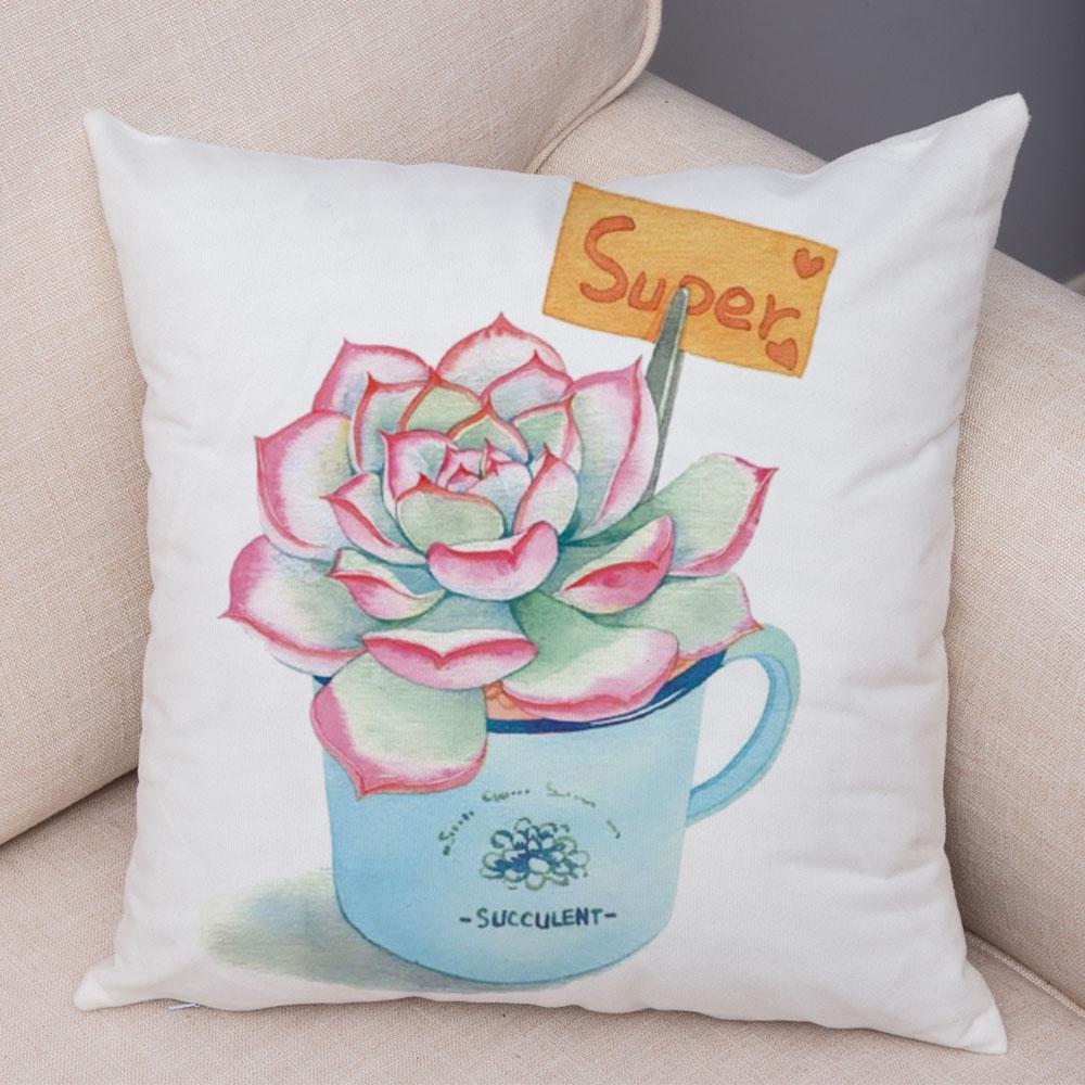 Cartoon Plant Cushion Cover Bedroom Living Room Car Sofa Pillowcase Watercolor Juicy Pillowcase Ornament