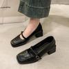 New Square Head Fashion Light Mouth Strap Retro French Small Leather Shoes Spring and Autumn Four Seasons Mary Jane Shoes Internet Celebrity Trend