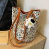 Fashion Women's Shoulder Bag Floral Pattern Canvas Bucket Bag Casual Large Capacity Handbag