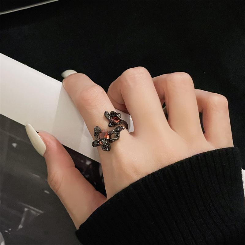 Dark Zircon Butterfly Open Ring, Female Trendy Cool Niche Design, High-End Purple Diamond Index Finger Ring