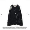 Men's European-American Subculture Knitted Sweater: Faux Two-Piece with Holes, Heavy and Relaxed Style
