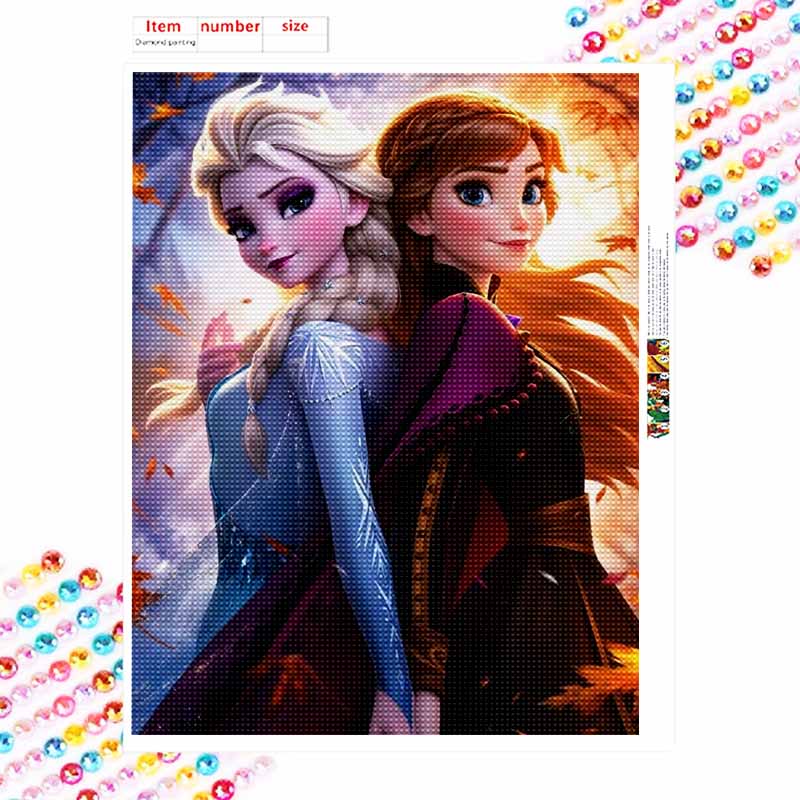 Disney Diamond Art Painting Kit – Frozen Sisters Sparkling Craft, Home Wall Decor, Handmade Gift