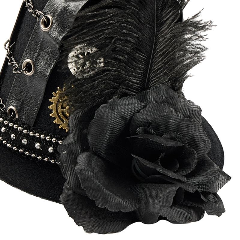 Elegant Chain Embellished Felted Hair Clip Dramatic Velvets Hat Clip Clockwork for Halloween Event