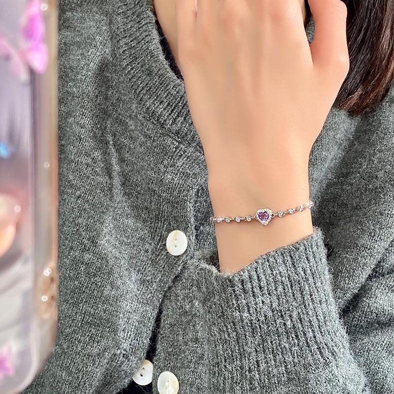 Jewelry natural stone bracelet S925 silver, inlaid with translucent multi-color crystals, bracelet, fashionable and simple for women