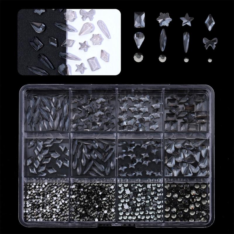1 Box 3D Nägel Charms für Nägel Flachrückseite Nägel Strasssteine Gemischte Größe Glas Nägel Dekorationen Nagelkunst Verzierungen