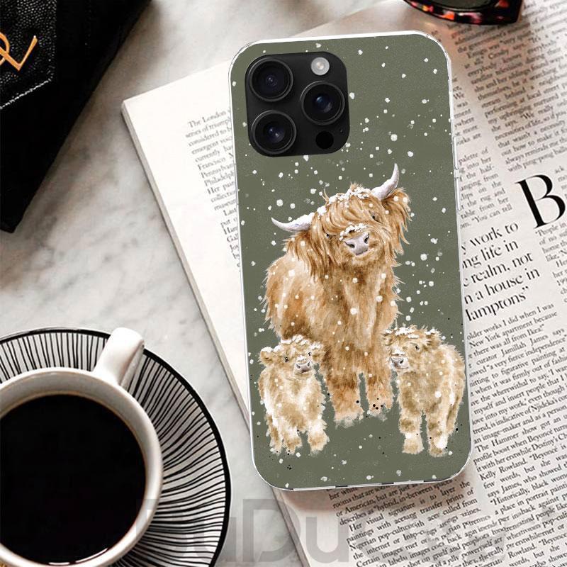 Cute Highland Cow Cover For iPhone 17 Air 16 16E 15 Pro Max 14 Plus 13 Mini Phone Case 12 11 7 8 SE Customized Print Shell 17 Ai