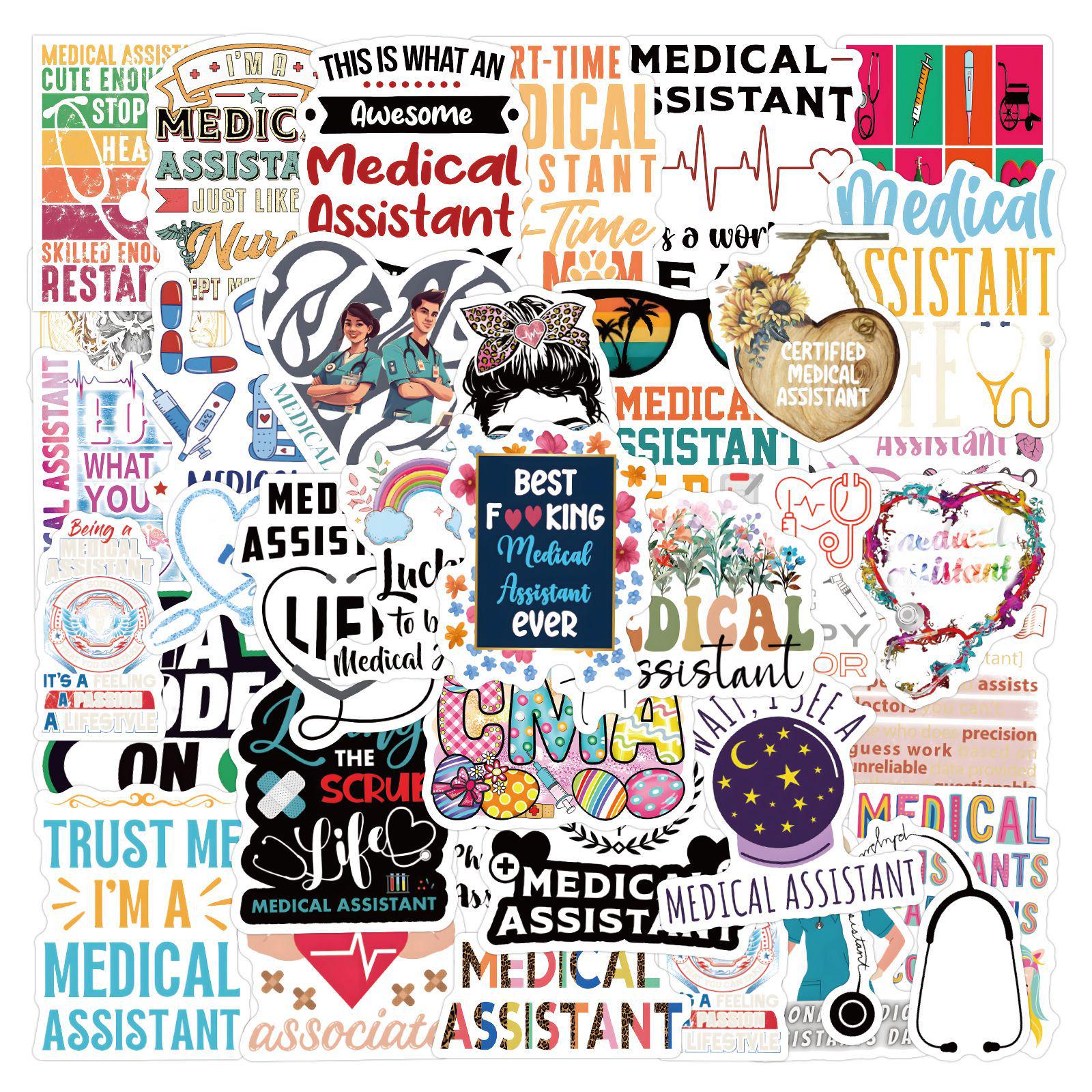 55-Piece Medical Graffiti Sticker Set for Phone Cases & Water Bottles
