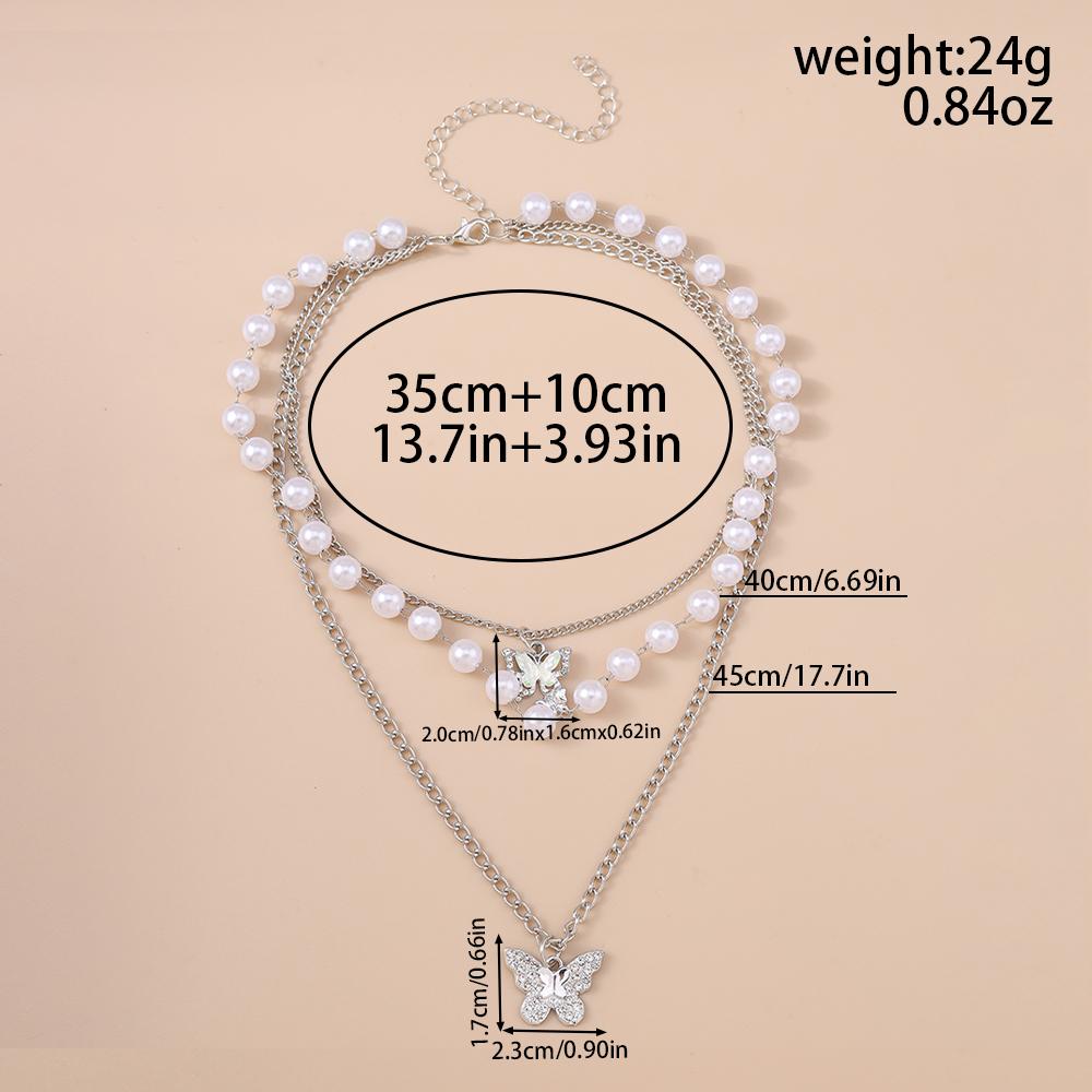 Elegant Multilayer Pearls Beaded Choker Necklace for Women Butterfly Pendant Necklace Girls Party Jewelry Gifts