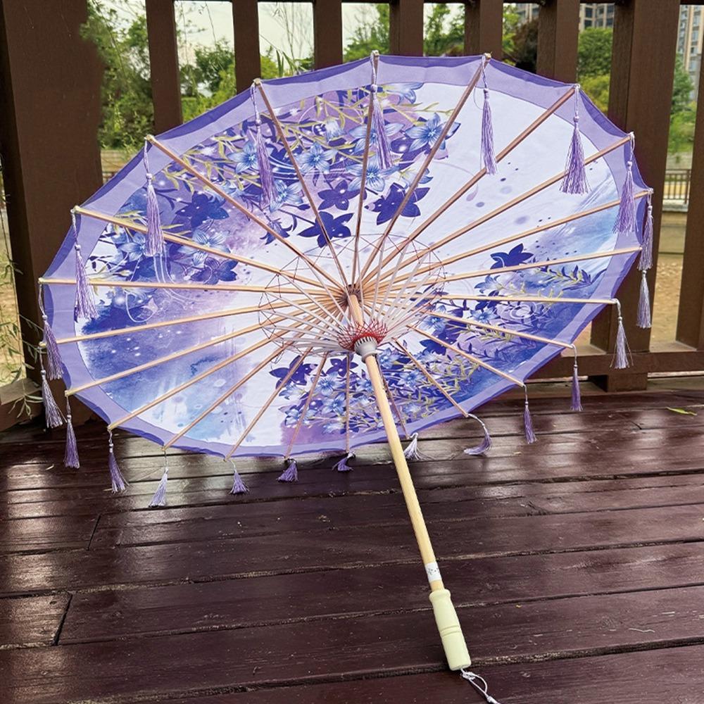 70cm Classical Oil Paper Umbrella Chinese Style Tassel Umbrella Silk Fabric Tassel Umbrella  Girls