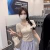 Summer New Semi-open Neck Floral Collarbone Pure Slim and Thin Short-sleeved Women's Age-reducing Sweet and Spicy Top
