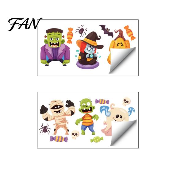 DIY Halloween Window Decorations Static Clings, Cartoon Ghost Pumpkin Witch Monsters Decals, Waterproof Spooky Theme Glass Clings Removable