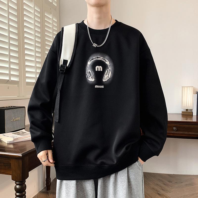 Men's Round Neck Hoodie, New Style: Spring, Autumn & Winter, Plus Velvet, Long Sleeve, Youth & Big Kids Trendy T-shirt
