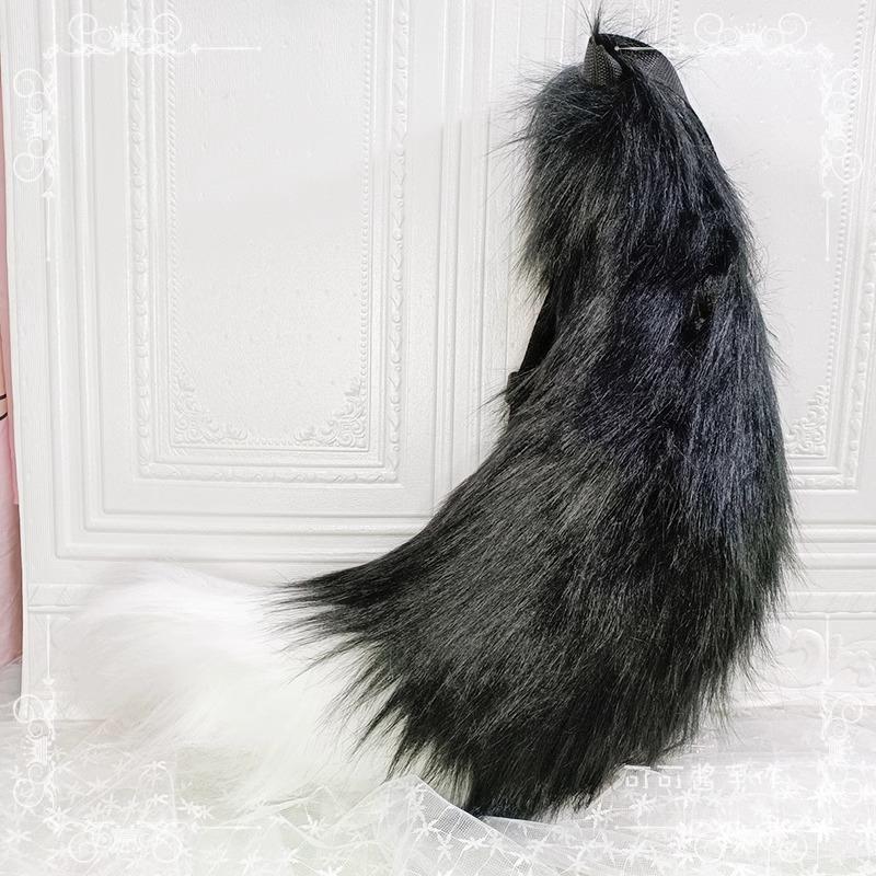 Handgemachte Anime Cos Requisiten Weiß Schwarz Grau Simulation Tier Schwanz Lolita Accessoires Wolf Fuchs Hund Hundeschwanz