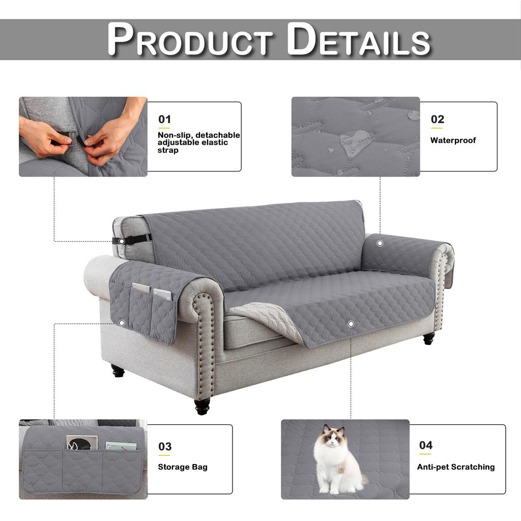 1/2/3-Sitzer 100% Wasserdichte Gesteppte Sofabezüge Wohnzimmer Haustier Rutschfeste Matte Möbel Überwurfschutz mit Aufbewahrungstasche