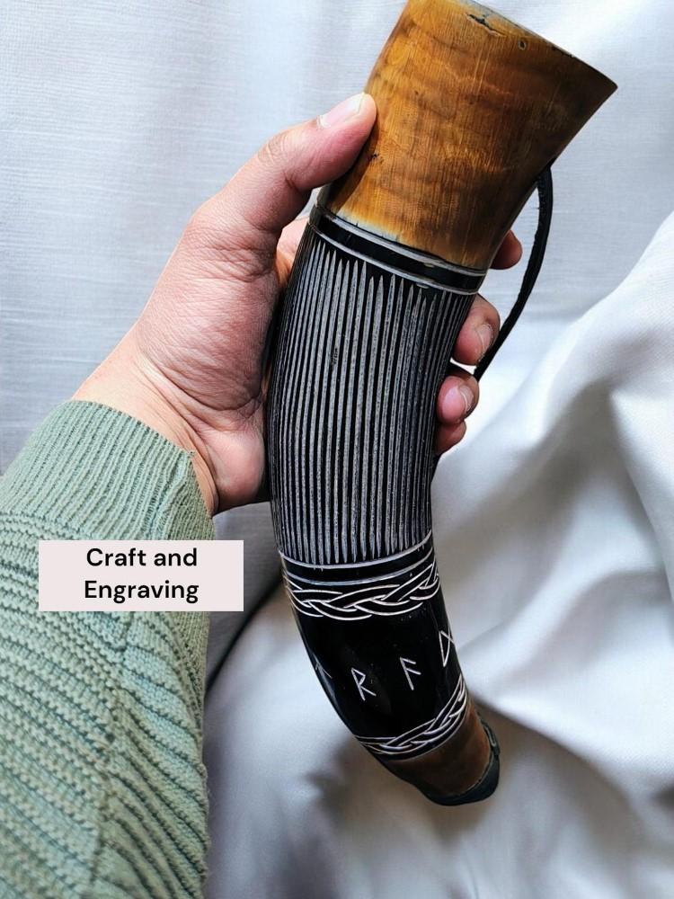 Medieval VIKING WAR HORN Battle Trumpet Hand Engraved Blow Horn 16 Inches Gift Natural Horn Bugle Hunting Tool Gift Decor