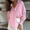 Damen Sommer Gestreiftes Hemd Atmungsaktiv Revers Langarmhemd