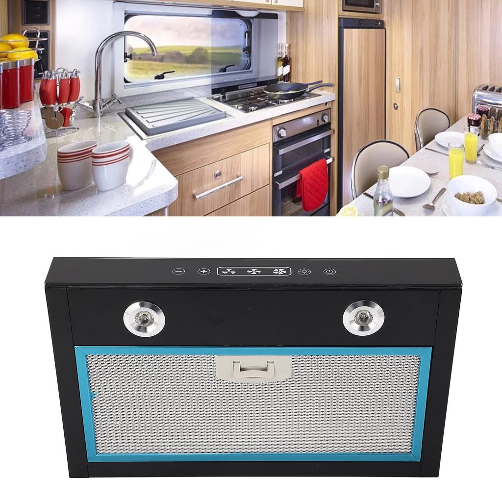 12V Cooking Range Hood 3 Speed Adjustable with Touchable Screen LED Light for RV Camper Kitchen