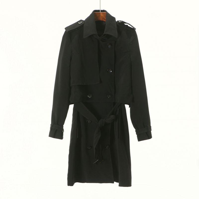 

Special Offer [Tie] Fashion Classy Middle Lady s Suit Spring Waist Trimming below the Knees Loose Waistband Trench Coat Outwear 2d066 Black L/170/92A