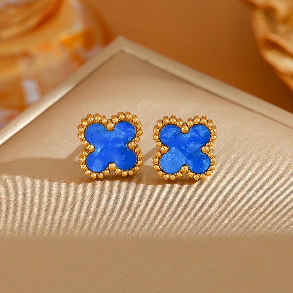 Stunning Four-Leaf Clover Titanium Steel Earrings - Fade-Free, Fashionable, Simple, Versatile, and High-End Mother-of-Pearl Jewelry