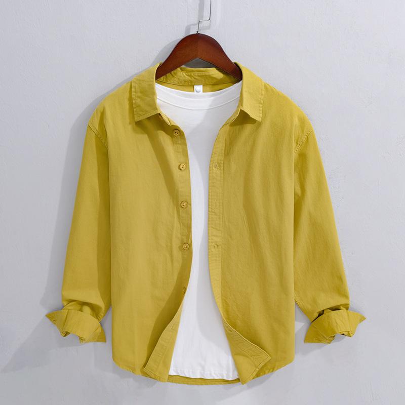 Long Sleeve 100cotton Man Shirts Spring and Summer Casual Tops Dress Shirt Lapel Collar Solid Color Button Shirt Simple Style Men Clothing