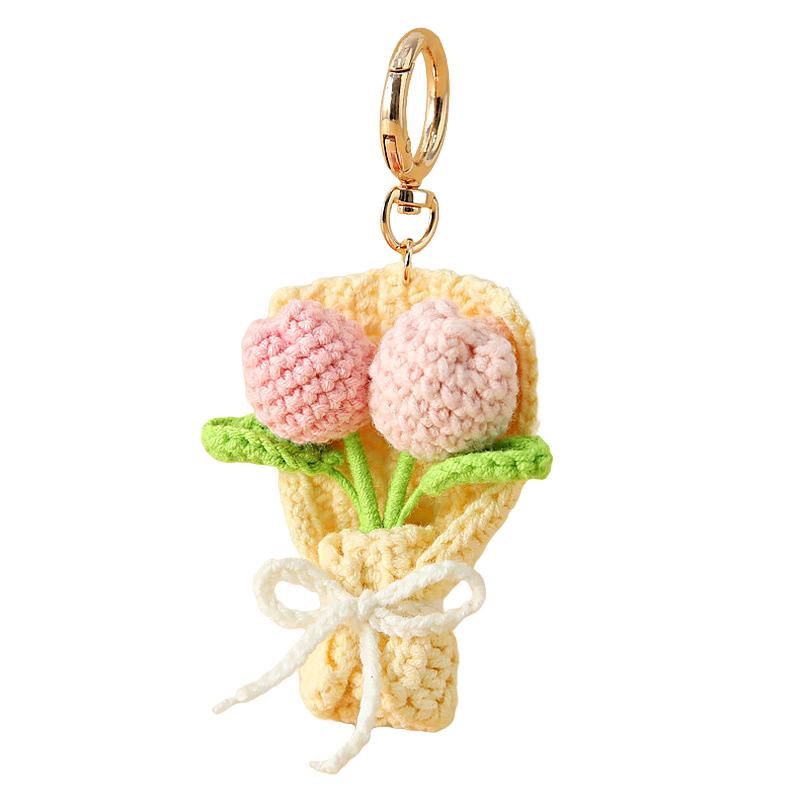 

Вязаный крючком брелок-букет, аксессуары для подарка, имитация тюльпана, ручная работа, держатели для брелоков, шикарный кулон-подвеска для сумки, 5 цветов