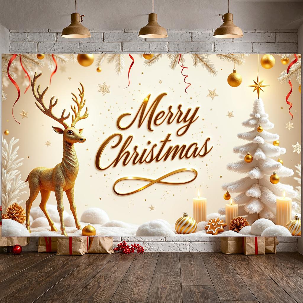 Seasonal Banner Candles Display Festive Decoration Holiday Banner Snow Effect Reindeer Decoration For Holiday Event Seasonal
