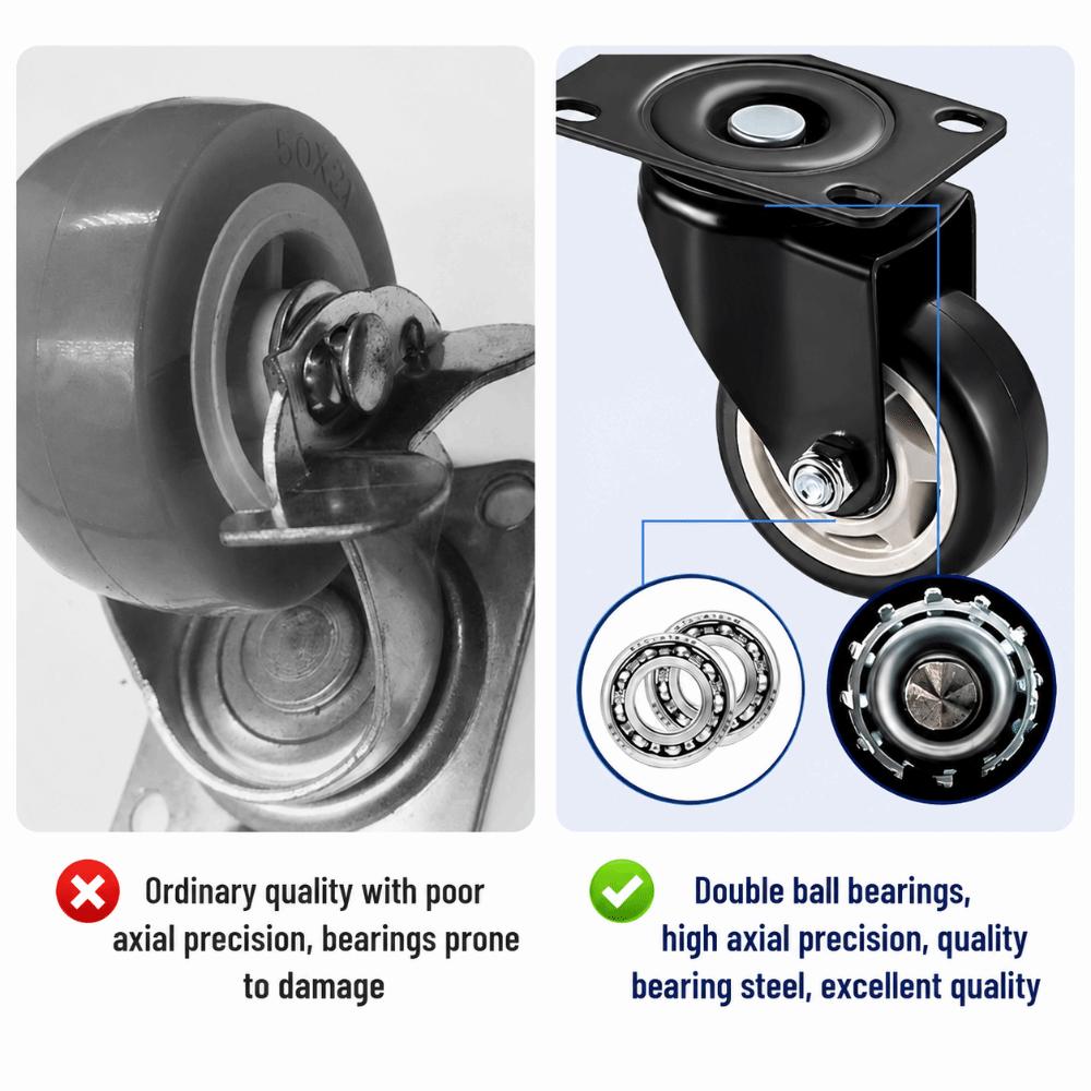 Durable 1.5" 2" 3" Caster Wheels With Brake Black Swivel Caster Heavy Duty Roller Wheels