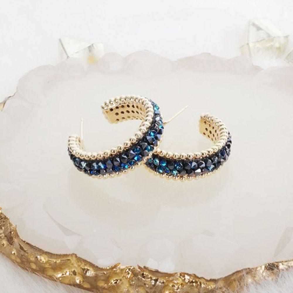 

[Juana Yoon] Crystal Half Ring Earrings_Blue Black...[30300662]