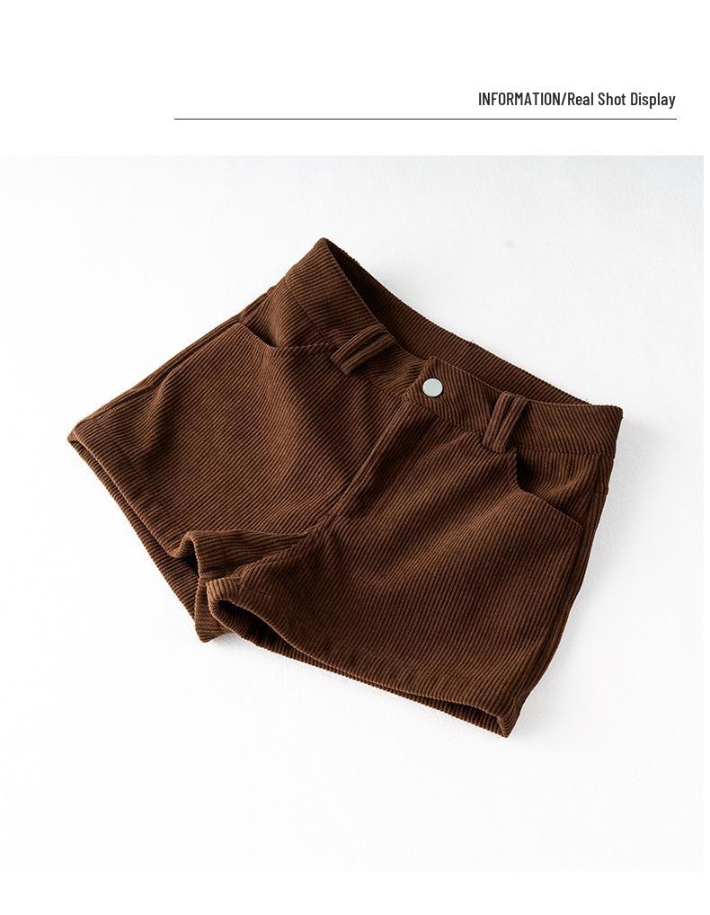 Unisex Spring Khaki Corduroy High-Waist Wide-Leg Shorts - Slimming Coffee Color, Single Button Closure