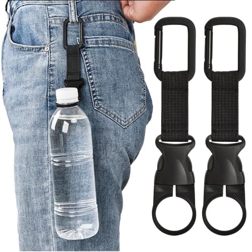 Marcea Water Bottle Holder, Set of 2 with Key Ring, Silica Gel Material, Bottle Hook, Portable, for Camping, Hiking, and Hydration (Type A, Black)