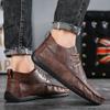 2025 Retro Style Retro Men's Boots Flat Mid Top Fashion Casual Bean Shoes Ankle Boots Leather Loafers Italian Male Driving Shoes