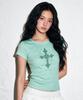 THE GREEN LAB Cross Boat Neck Slim Short Sleeve Tee [Black]