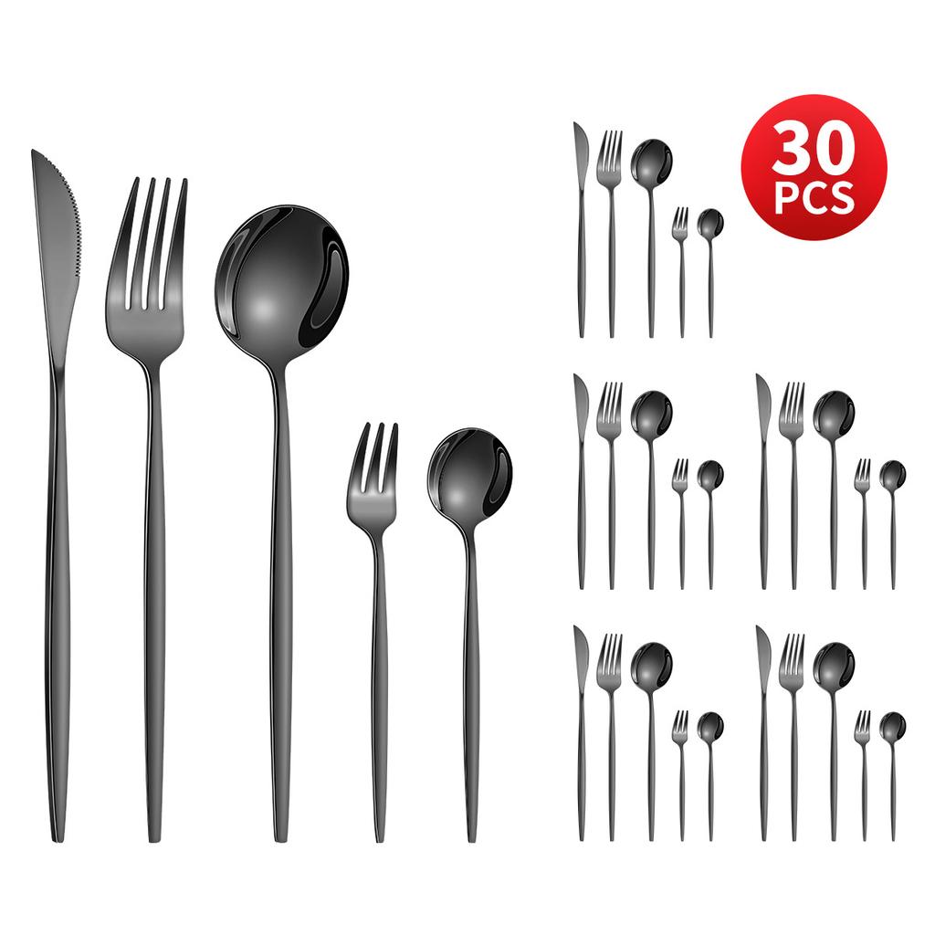 Stainless Steel 30-Piece Tableware Steak Knife, Fork and Spoon 5 Main Pieces Tableware Suit