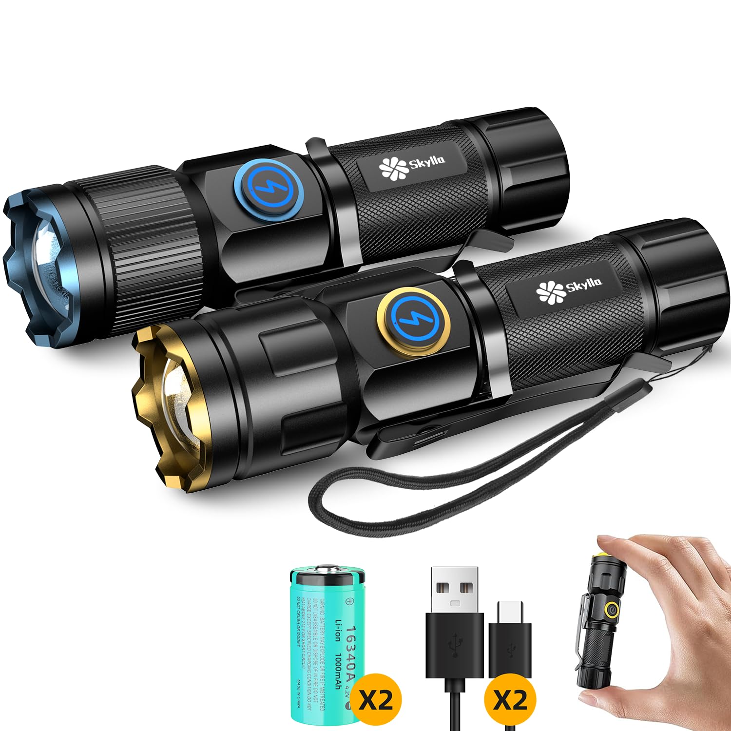 

Powerful LED Flashlight with 2025 Latest USB Focused LED Battery Handheld Adjustable Mini 5 IPX7 Outdoor EDC Flashlight for Disaster Military Power