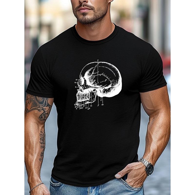 Men's T-Shirt, Relaxed and Casual, Simple and Clean, Men's Human Skull Anatomy Pattern Summer Casual Crew Neck Short Sleeve T-Shirt, PLUS SIZE