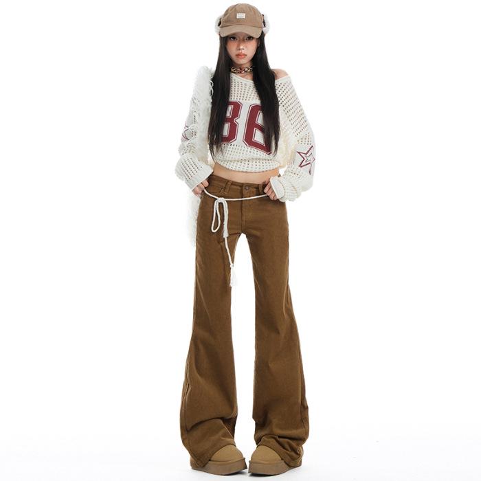 25th OOTD: American Retro Corduroy Low-Waist Flare Pants for Women - Slimming Spring Style L