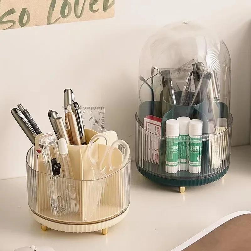

Luxury Transparent Cosmetics Storage Bucket Grid with Lid Simple and Light Makeup Brush Lipstick Holder Stationery Storage Box