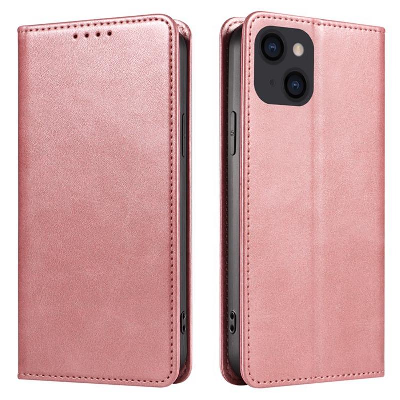 

Wallet Stand Phone Leather Case for iPhone 15,Calf Texture Shockproof Cell Phone Cover Rose Gold